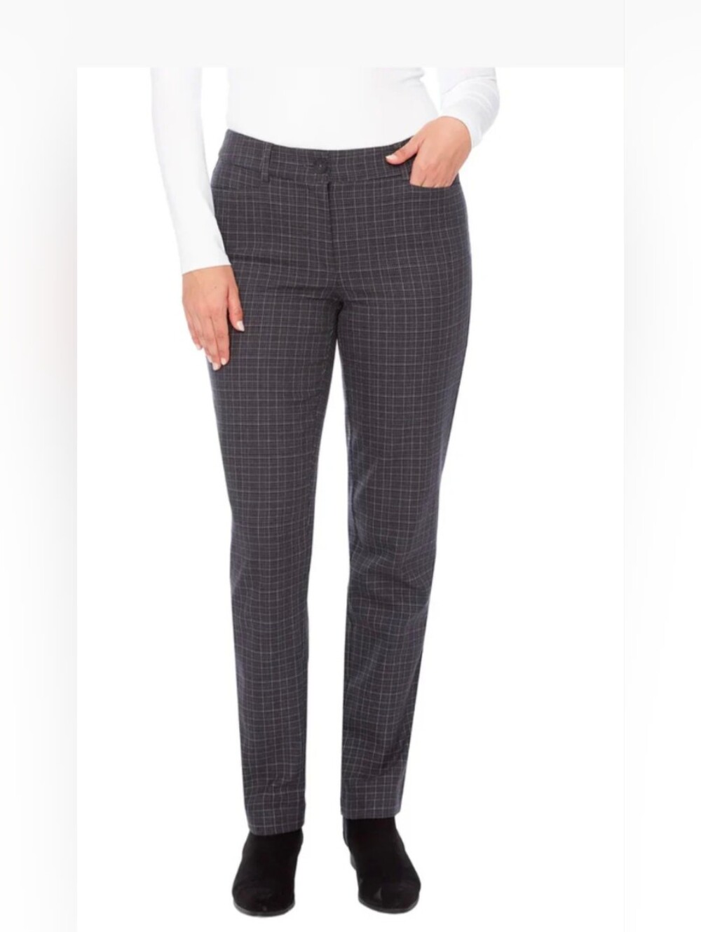 Slim Straight Plaid Stretch Cotton Pants